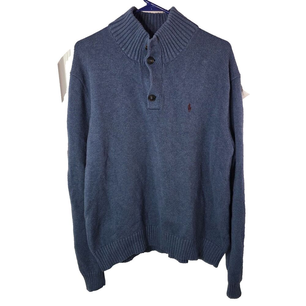 Polo Ralph Lauren Henley Sweater Men’s L Blue Cotton Knit Preppy